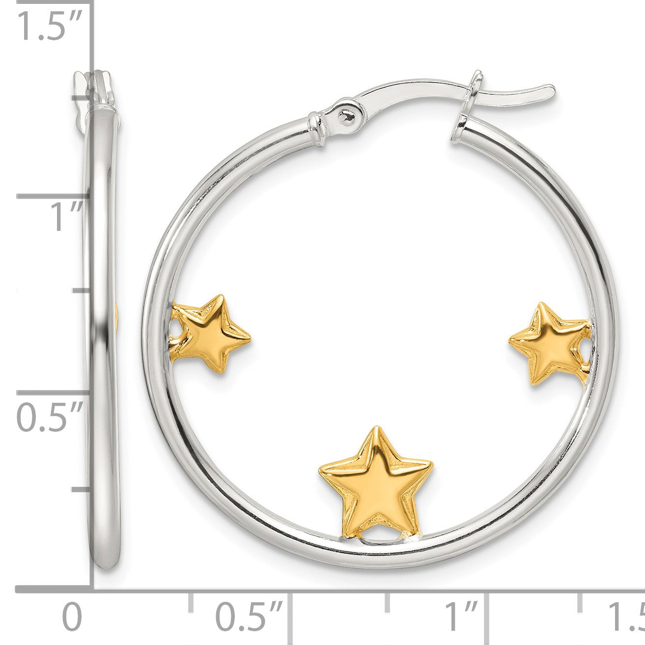 Sterling Silver and Gold-tone Stars Hoop Earrings