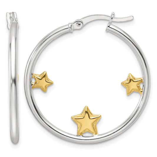Sterling Silver and Gold-tone Stars Hoop Earrings