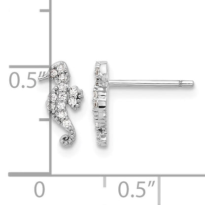 Sterling Silver Rhodium-plated Polished CZ Seahorse Post Earrings
