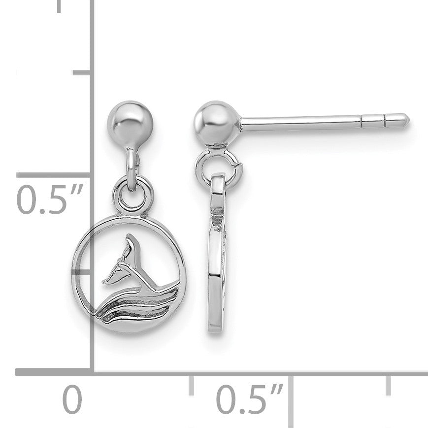 Sterling Silver Rhodium-plated Whale/Dolphin Tail Post Dangle Drop Earrings
