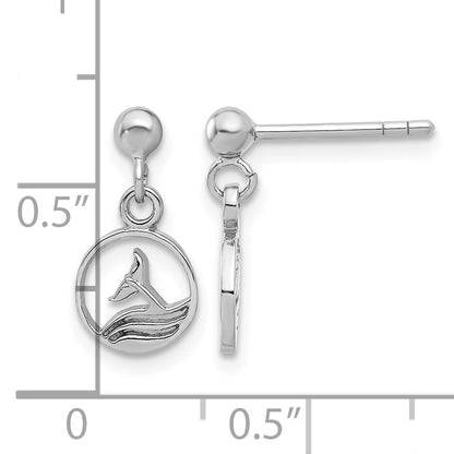 Sterling Silver Rhodium-plated Whale/Dolphin Tail Post Dangle Drop Earrings