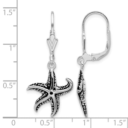 Sterling Silver Rhodium-plated Oxidized Starfish Dangle Leverback Earrings