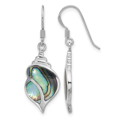 Sterling Silver Rhodium-Plated Polished Abalone Dangle Shell Earrings