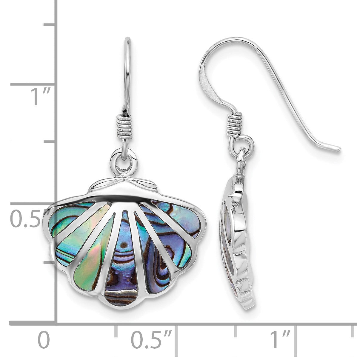 Sterling Silver Rhodium-Plated Polished Abalone Shell Dangle Earrings