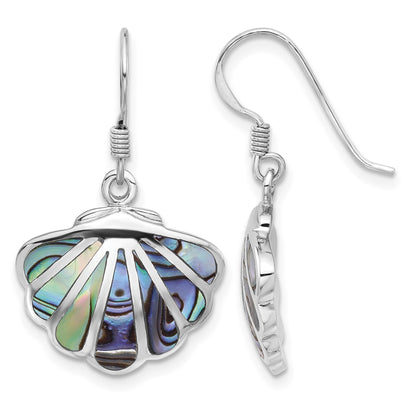 Sterling Silver Rhodium-Plated Polished Abalone Shell Dangle Earrings