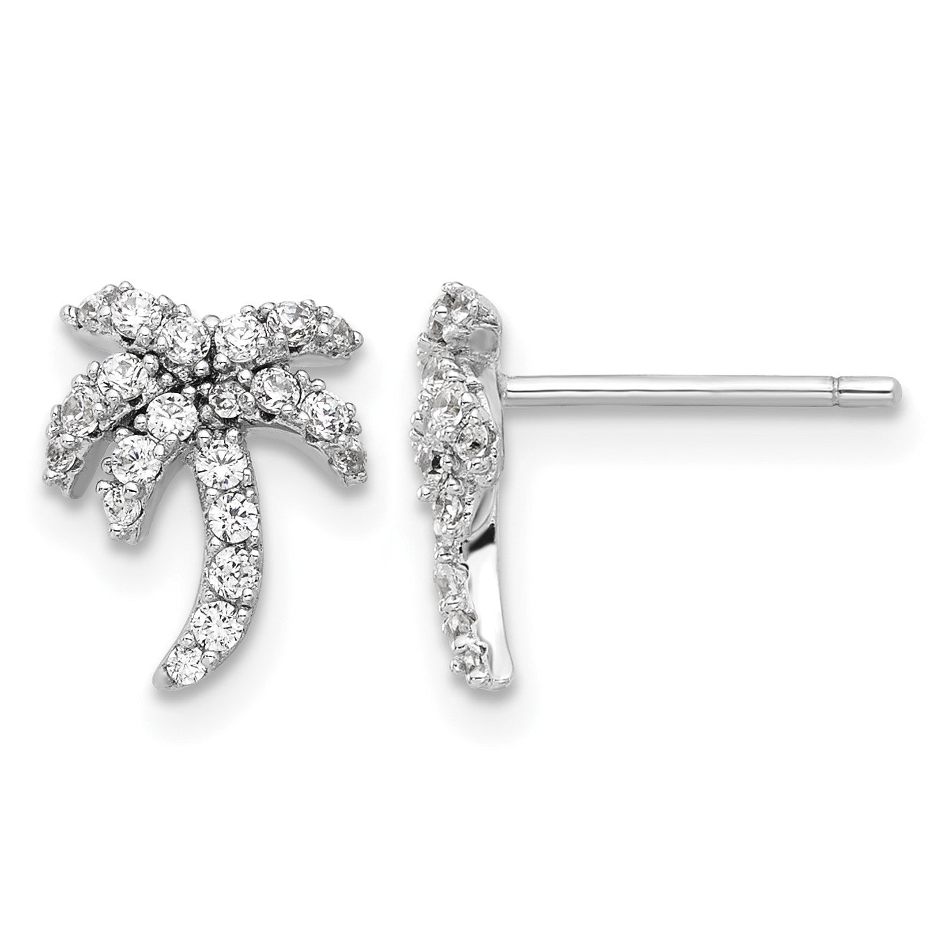 Sterling Silver Rhodium-plated CZ Palm Tree Post Earrings