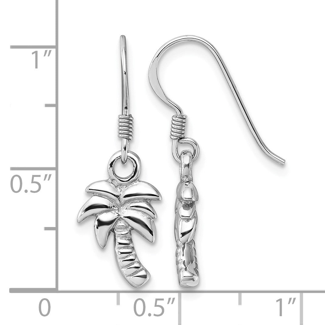 Sterling Silver Rhodium-Plated Polished Palm Tree Dangle Earrings