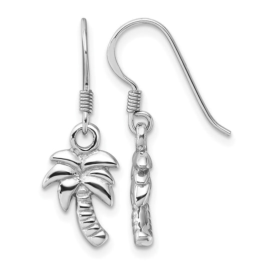 Sterling Silver Rhodium-Plated Polished Palm Tree Dangle Earrings