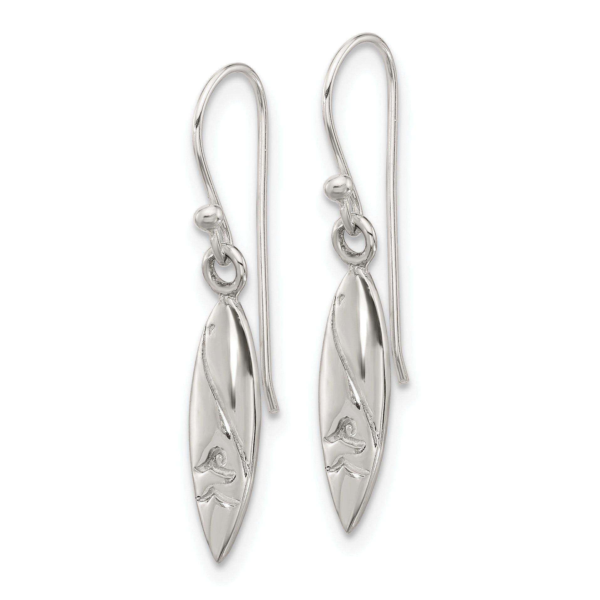 SS Polished Pointed Oval Wave Shephard Hook Dangle Earrings