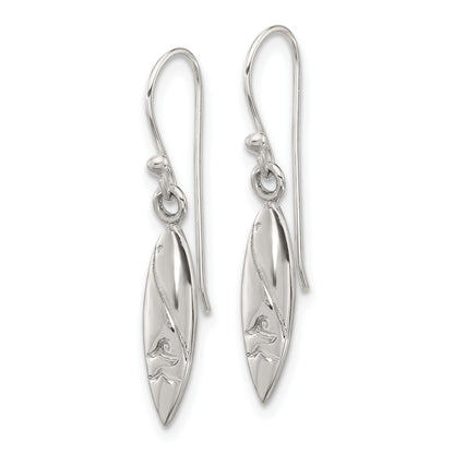 SS Polished Pointed Oval Wave Shephard Hook Dangle Earrings