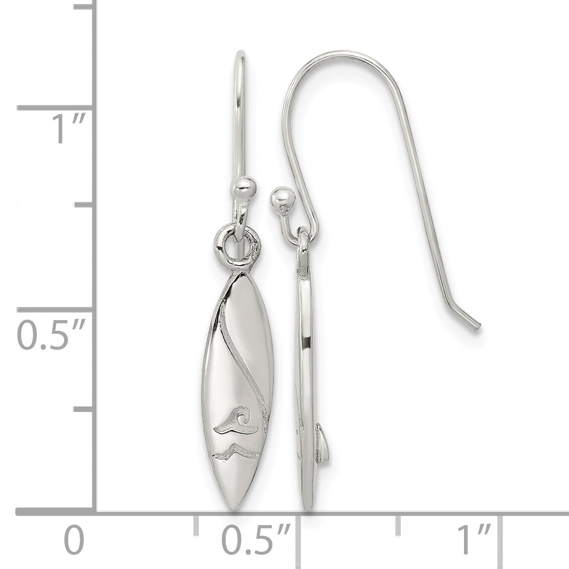 SS Polished Pointed Oval Wave Shephard Hook Dangle Earrings