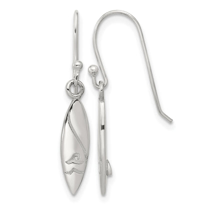 SS Polished Pointed Oval Wave Shephard Hook Dangle Earrings