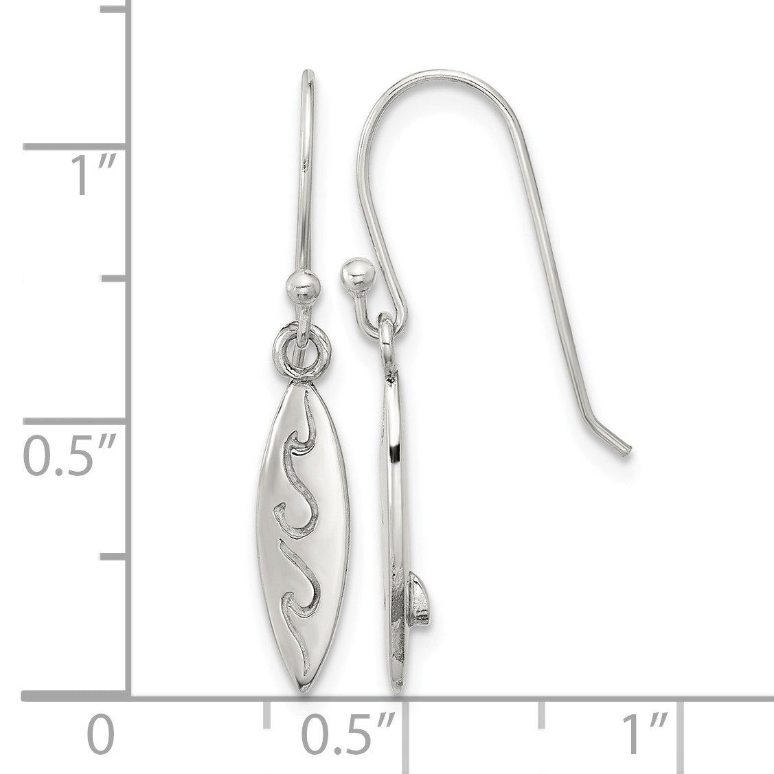 Sterling Silver Polished Etched Waves Pointed Oval Earrings