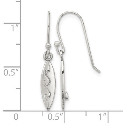 Sterling Silver Polished Etched Waves Pointed Oval Earrings