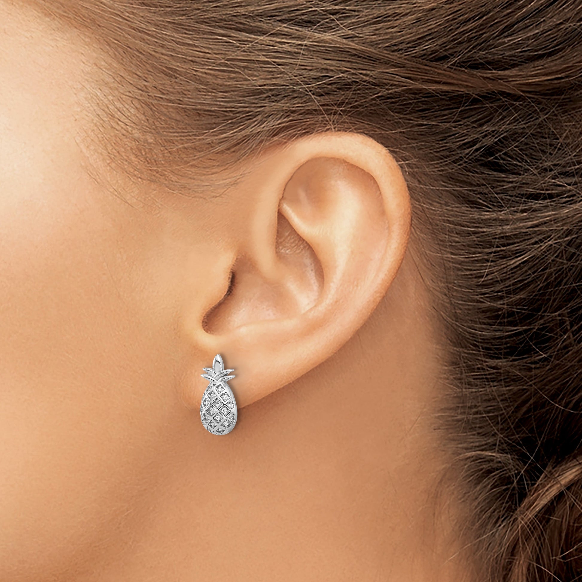 Pure Fire Sterling Silver Rhod-plated CZ Pineapple Post Earrings