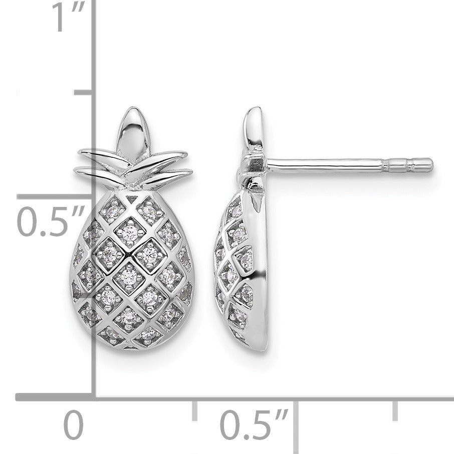 Pure Fire Sterling Silver Rhod-plated CZ Pineapple Post Earrings