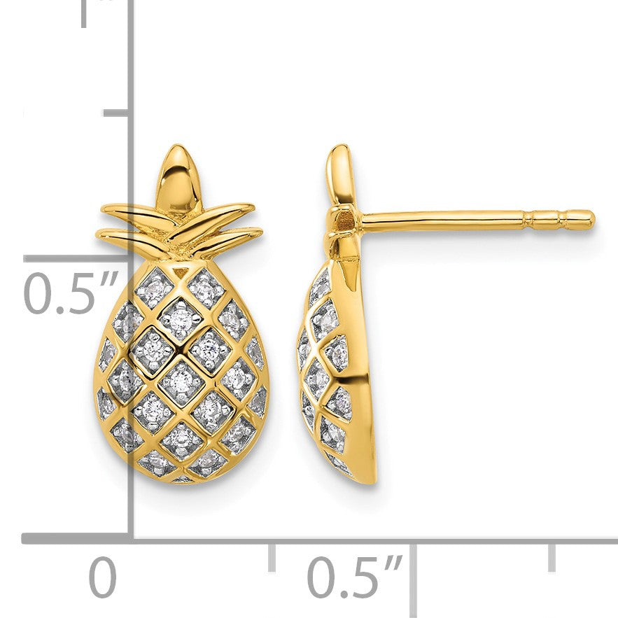 Pure Fire Sterling Silver Gold-tone CZ Pineapple Post Earrings
