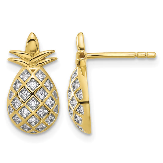 Pure Fire Sterling Silver Gold-tone CZ Pineapple Post Earrings