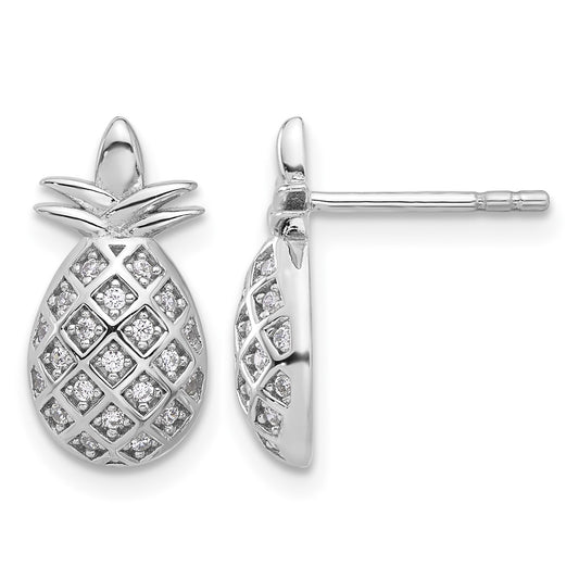 Pure Fire Sterling Silver Rhod-plated CZ Pineapple Post Earrings