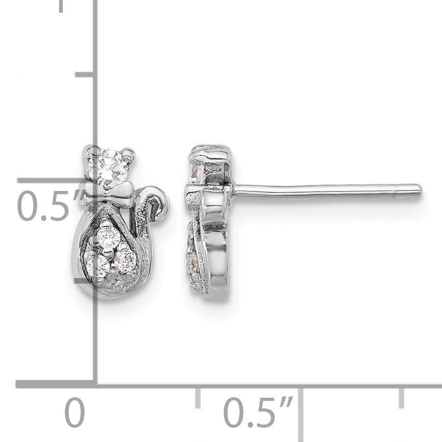 Sterling Silver Rhodium-plated CZ Cat Post Earrings