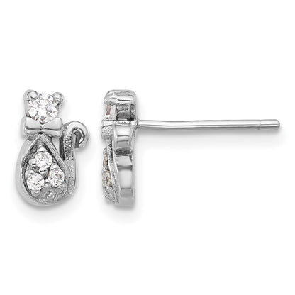 Sterling Silver Rhodium-plated CZ Cat Post Earrings