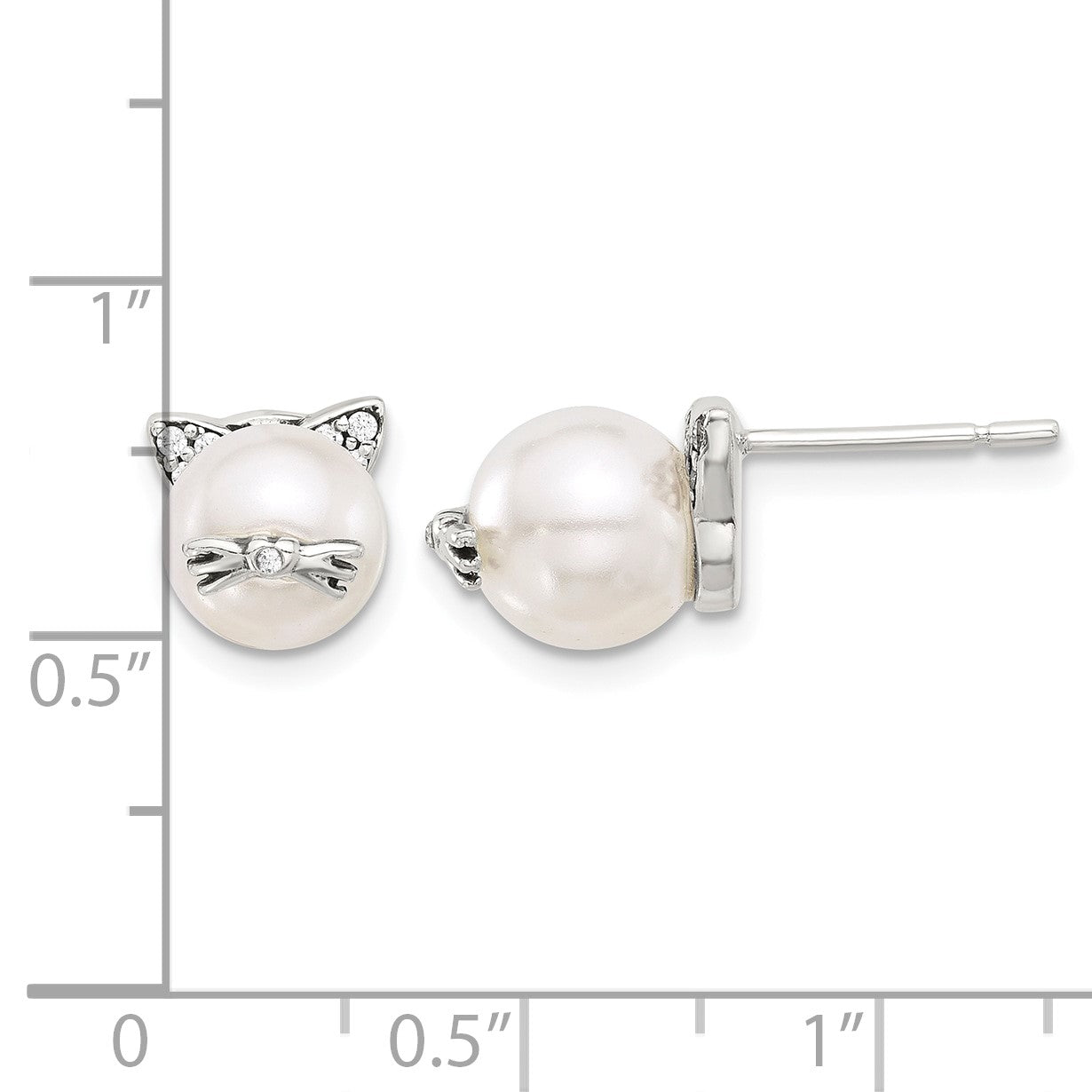 Sterling Silver Polished and Antiqued CZ and Syn. Pearl Cat Post Earrings