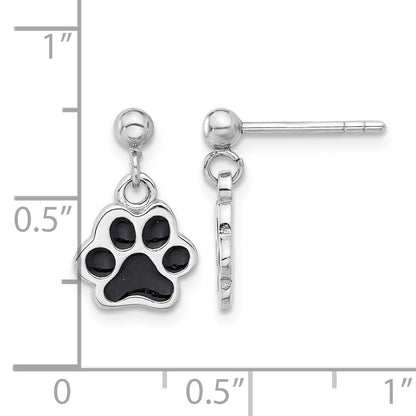 Sterling Silver Rhodium-plated Enameled Dog Paw Post Dangle Earrings