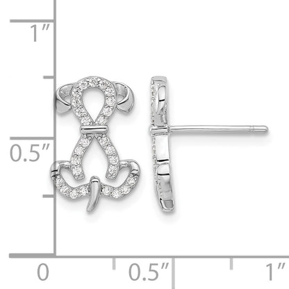Sterling Silver Rhodium-plated CZ Dog Post Earrings