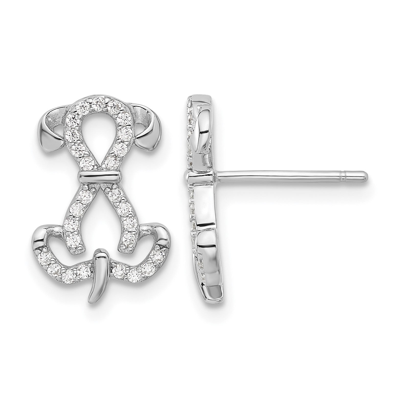 Sterling Silver Rhodium-plated CZ Dog Post Earrings
