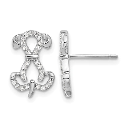 Sterling Silver Rhodium-plated CZ Dog Post Earrings