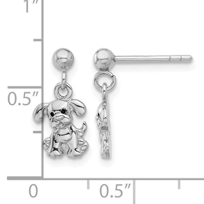 Sterling Silver Rhodium-plated Enameled Dog Post Dangle Earrings