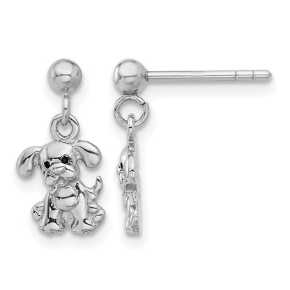 Sterling Silver Rhodium-plated Enameled Dog Post Dangle Earrings