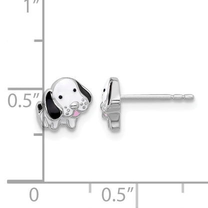 SS Rhodium-plated Black and White Enamel Dog Post Earrings