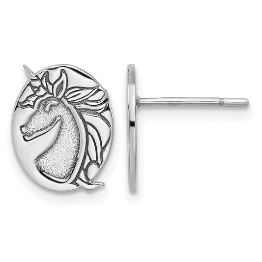 Sterling Silver Rhodium-plated Unicorn Post Earrings