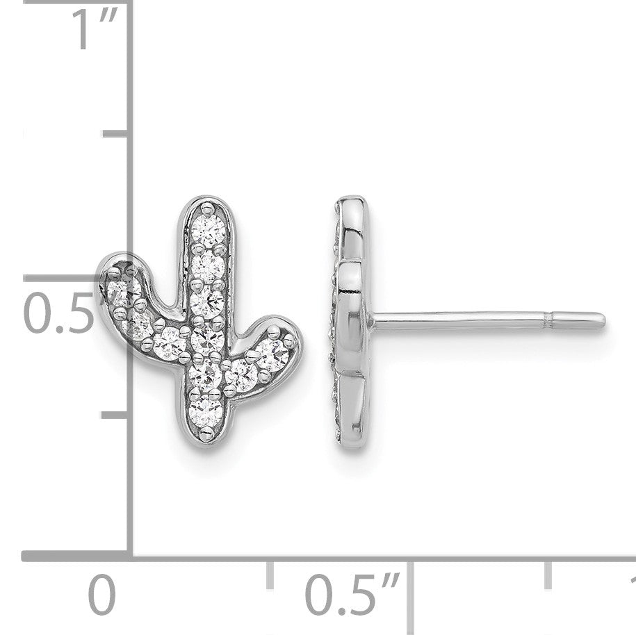 Sterling Silver Rhodium-plated CZ Cactus Post Earrings