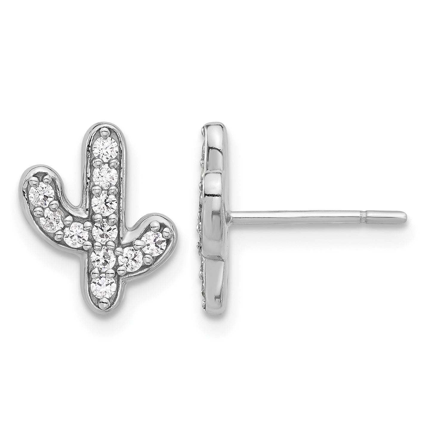 Sterling Silver Rhodium-plated CZ Cactus Post Earrings