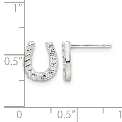 Sterling Silver E-Coating CZ Horseshoe Earrings