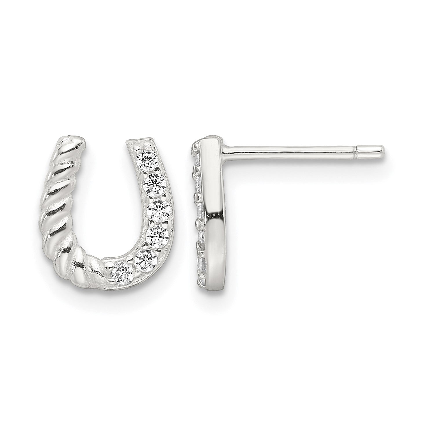 Sterling Silver E-Coating CZ Horseshoe Earrings