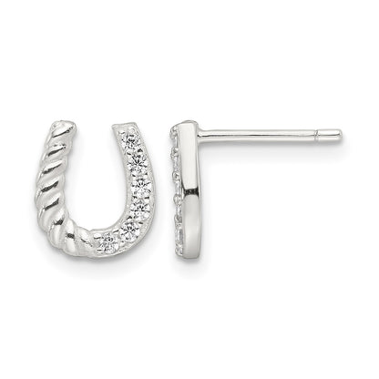 Sterling Silver E-Coating CZ Horseshoe Earrings