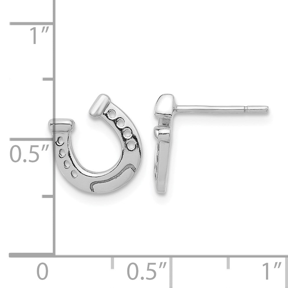 Sterling Silver Rhodium-plated Horseshoe Post Earrings