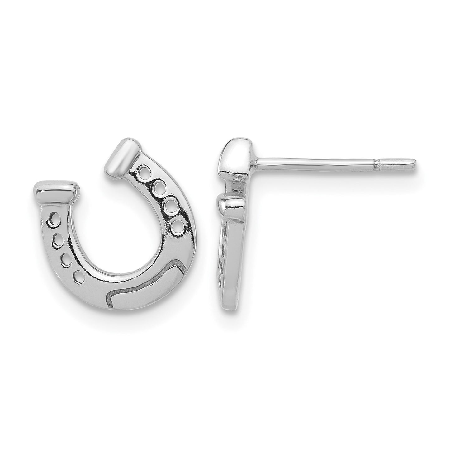 Sterling Silver Rhodium-plated Horseshoe Post Earrings