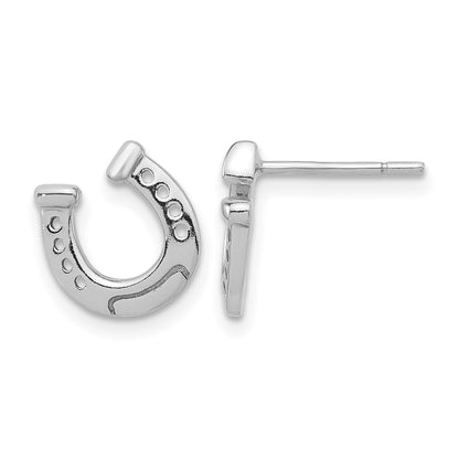 Sterling Silver Rhodium-plated Horseshoe Post Earrings