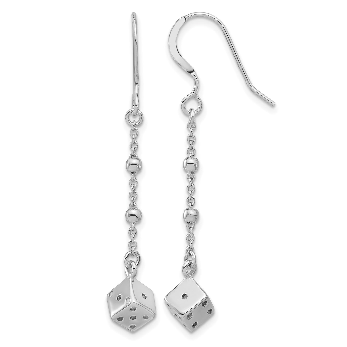 Sterling Silver Rhodium-plated Dice and Beads Dangle Earrings