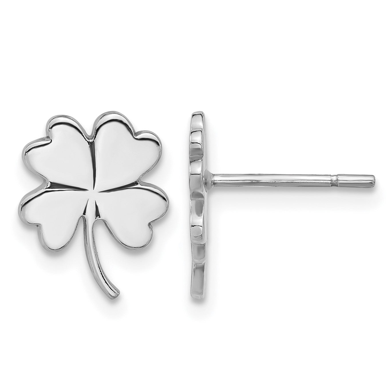 Sterling Silver Rhodium-plated Polished Clover Post Earrings
