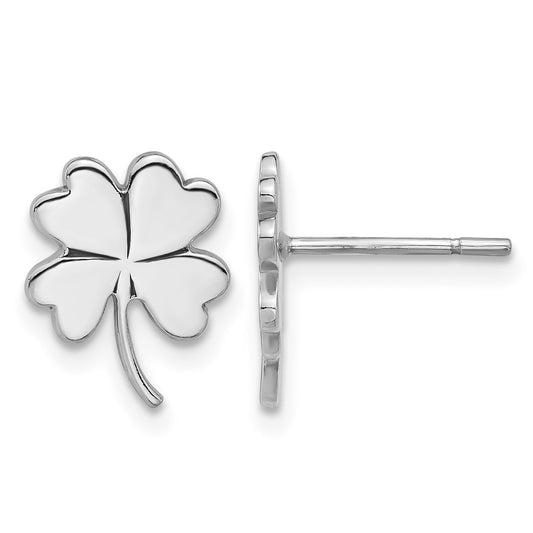 Sterling Silver Rhodium-plated Polished Clover Post Earrings