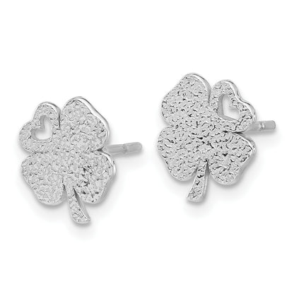 Sterling Silver Rhodium-plated Textured Clover Post Earrings