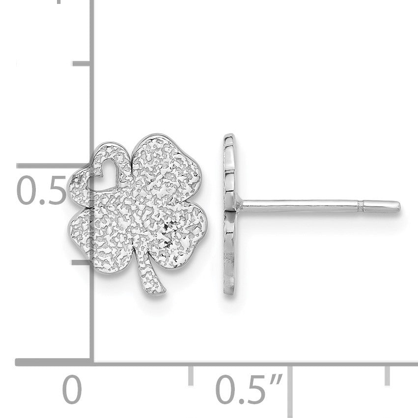 Sterling Silver Rhodium-plated Textured Clover Post Earrings