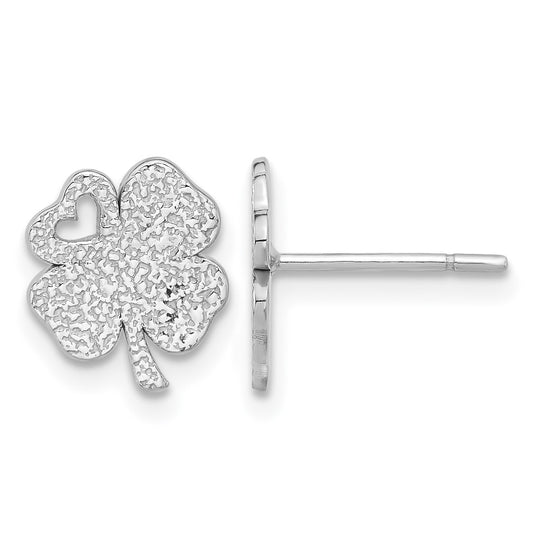 Sterling Silver Rhodium-plated Textured Clover Post Earrings
