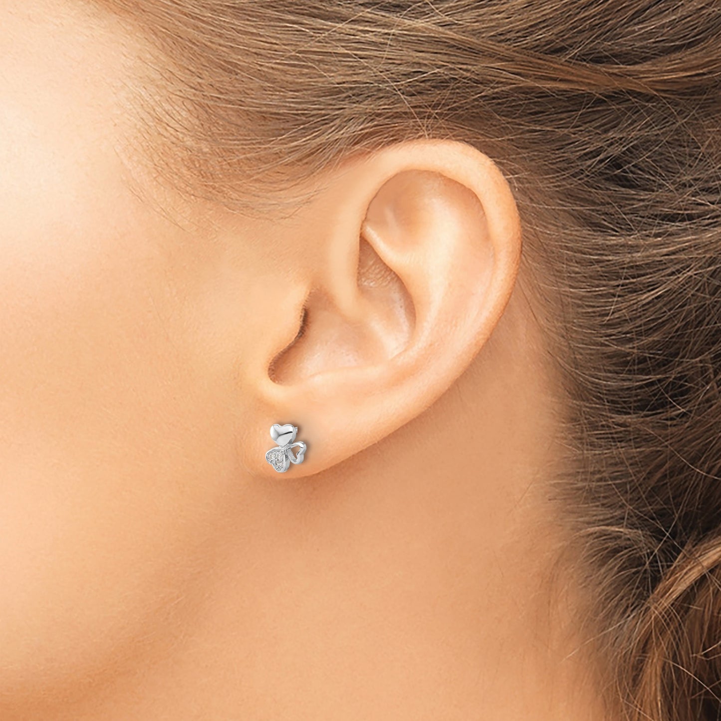 Sterling Silver Rhodium-plated CZ 3 Heart Post Earrings
