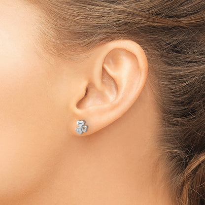 Sterling Silver Rhodium-plated CZ 3 Heart Post Earrings
